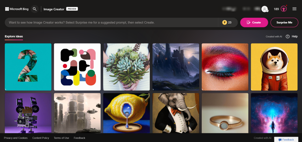 Bing Image Creator Explore Ideas