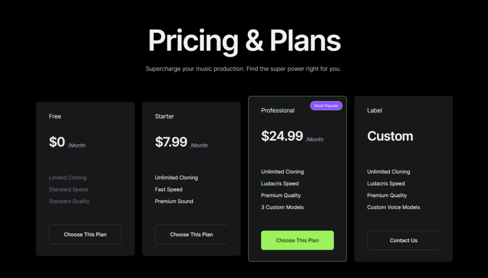 Musicfy's Pricing & Plans